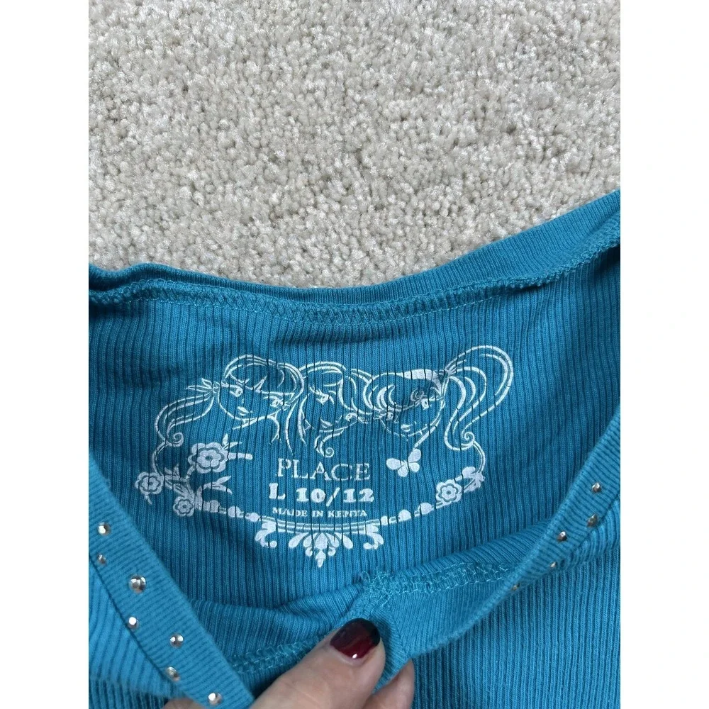 Place Long Sleeve Shirt Girls Large 10/12 Ribbed Stretch Crewneck Sparkle Detail